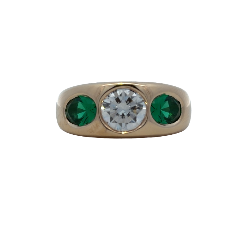 Emerald And Diamond Three Stone Band