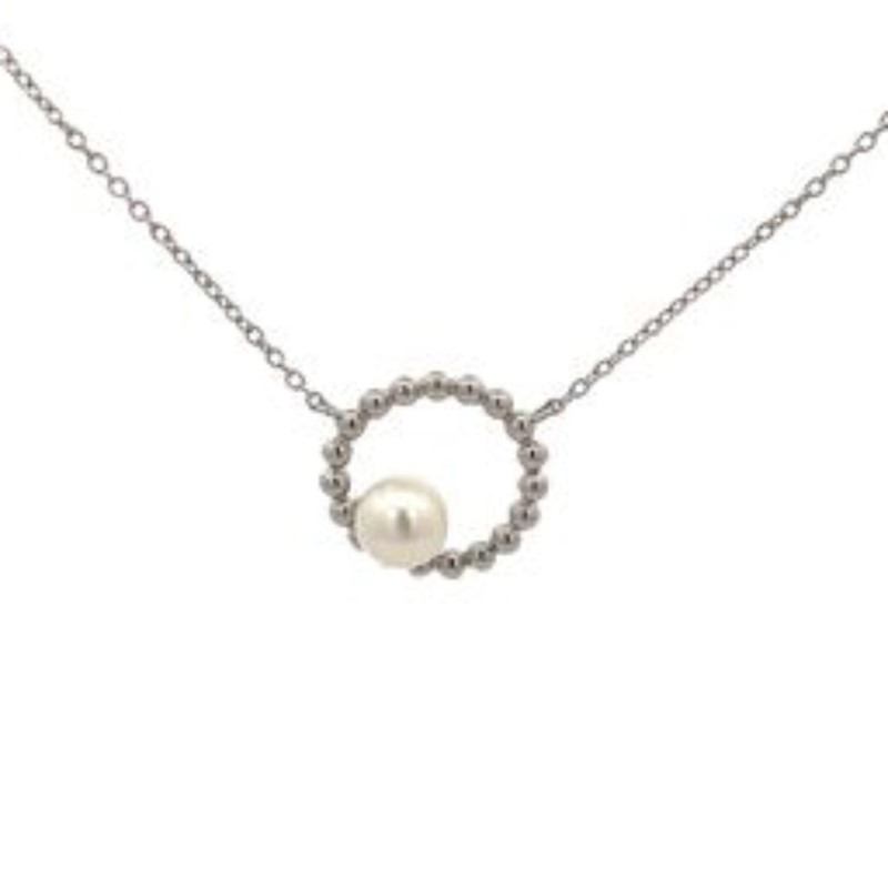 Freshwater Pearl Necklace In Sterling Silver Measuring 18