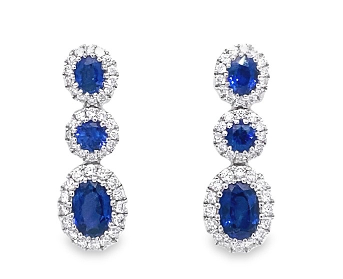 14 Karat White Gold Hinged Sapphire And Diamond Earrings