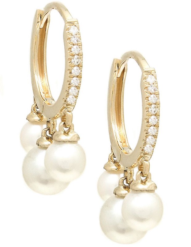 14 Karat Yellow Gold Pearl And Diamond Earrings