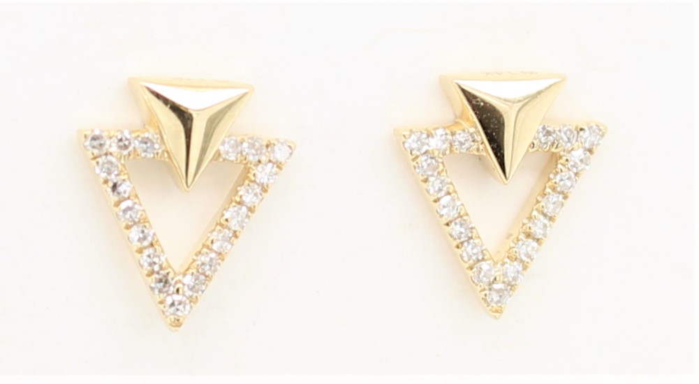 14 karat yellow gold diamond triangle stud earrings