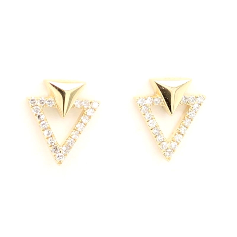 14 Karat Yellow Gold Diamond Triangle Stud Earrings