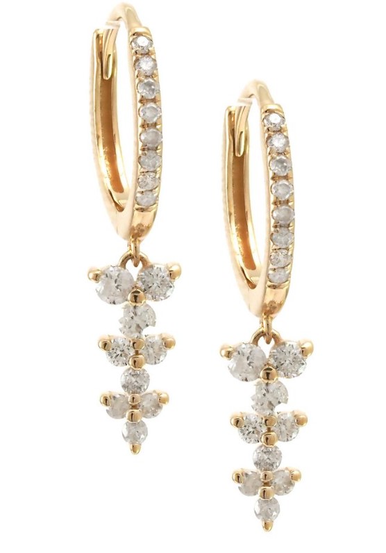 14 Karat Yellow  Gold Diamond Dangle Earrings