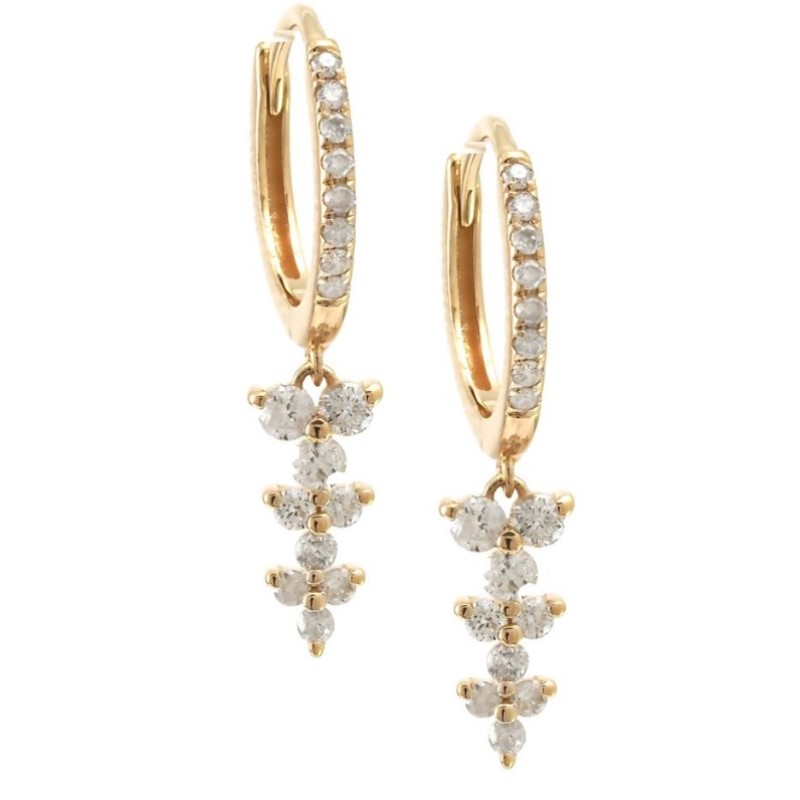 14 Karat Yellow  Gold Diamond Dangle Earrings