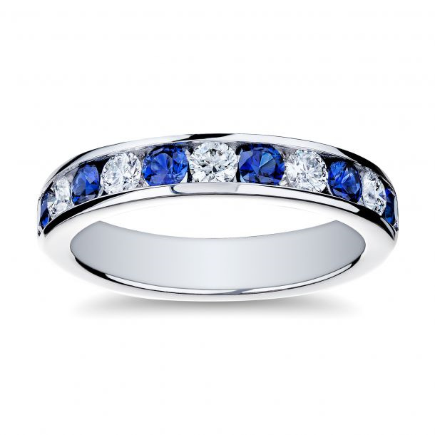 Platinum Diamond And Blue Sapphire Band