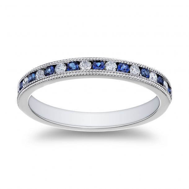 Platinum Blue Sapphire And Diamond Band