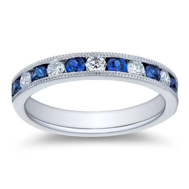 Platinum Blue Sapphire And Diamond Band