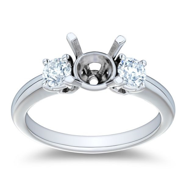 Platinum Diamond Three Stone Semi Mount Engagement Ring