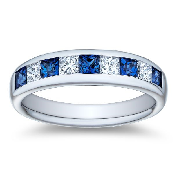 Platinum Blue Sapphire And Diamond Band