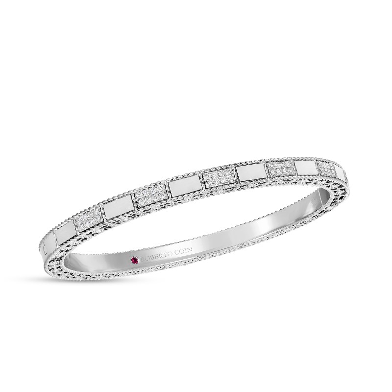 Roberto Coin 18 Karat White Gold Mosaic Alternating Diamond Bangle Bracelet