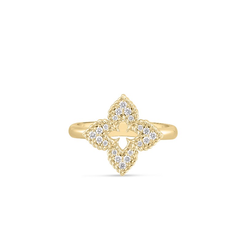 Roberto Coin 18 Karat Yellow Gold Venetian Princess Small Diamond Pave Flower Ring