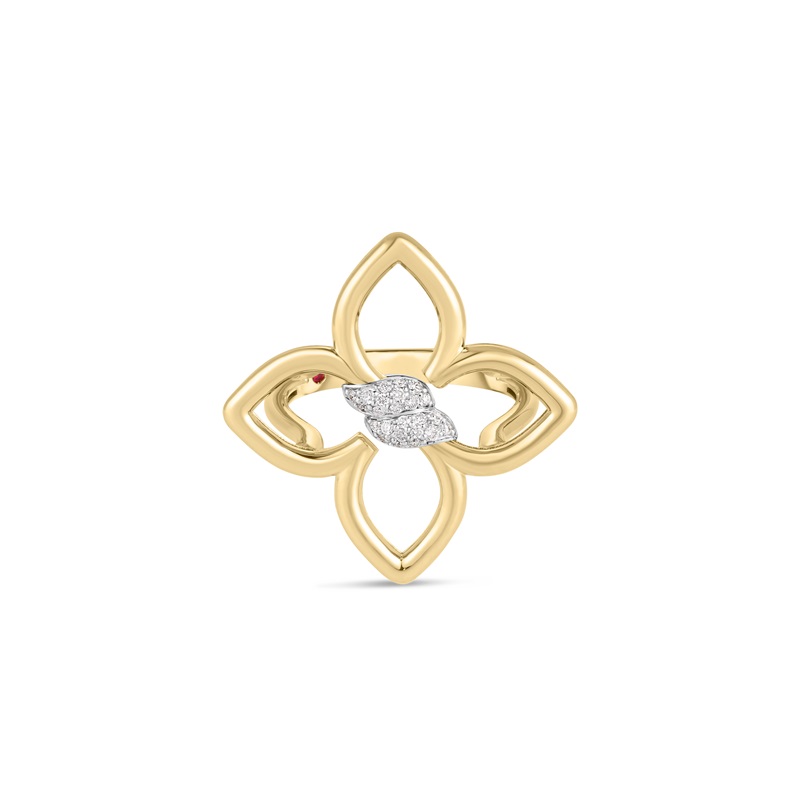 Roberto Coin 18 Karat Yellow And White Gold Cialoma Small Diamond Flower Ring