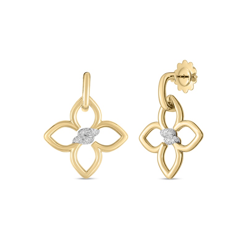 Roberto Coin 18 Karat Yellow And White Gold Cialoma Diamond Flower Drop Earrings