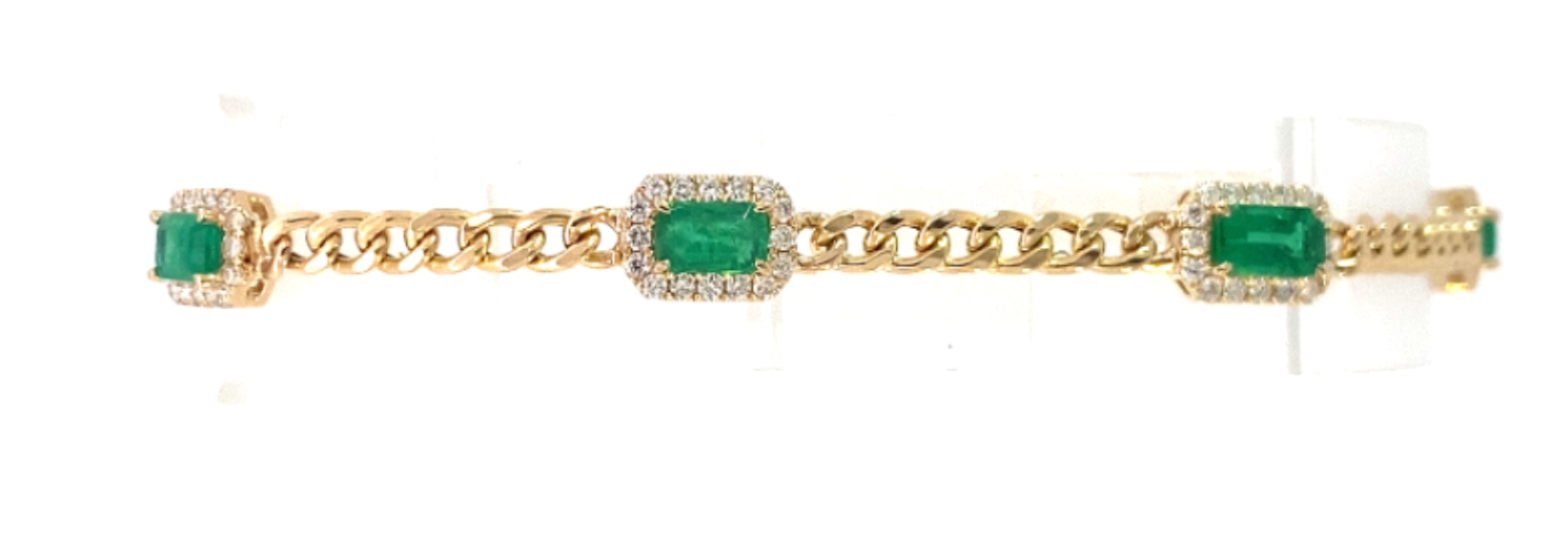 14 Karat Yellow Gold Emerald And Diamond Bracelet 7 Inches
