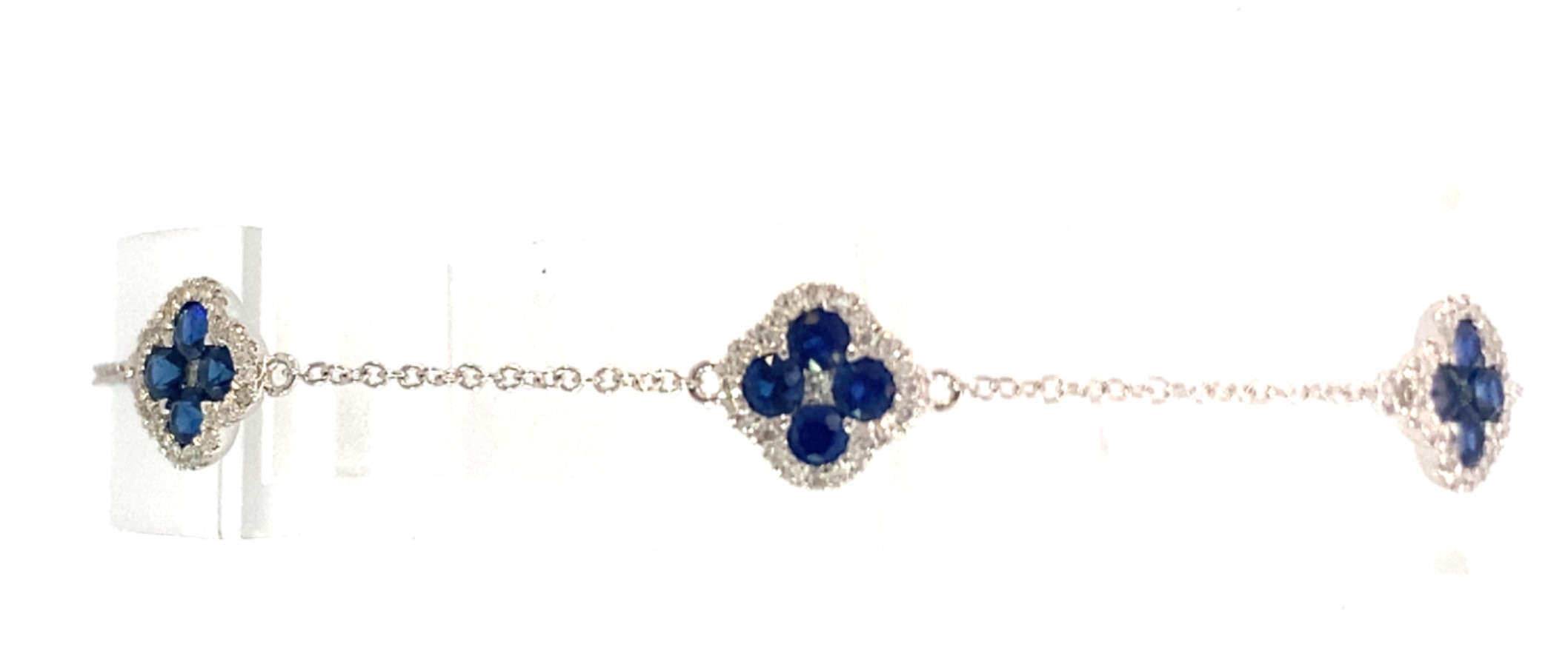14 Karat White Gold Blue Sapphire And Diamond Bracelet 7.5 Inches
