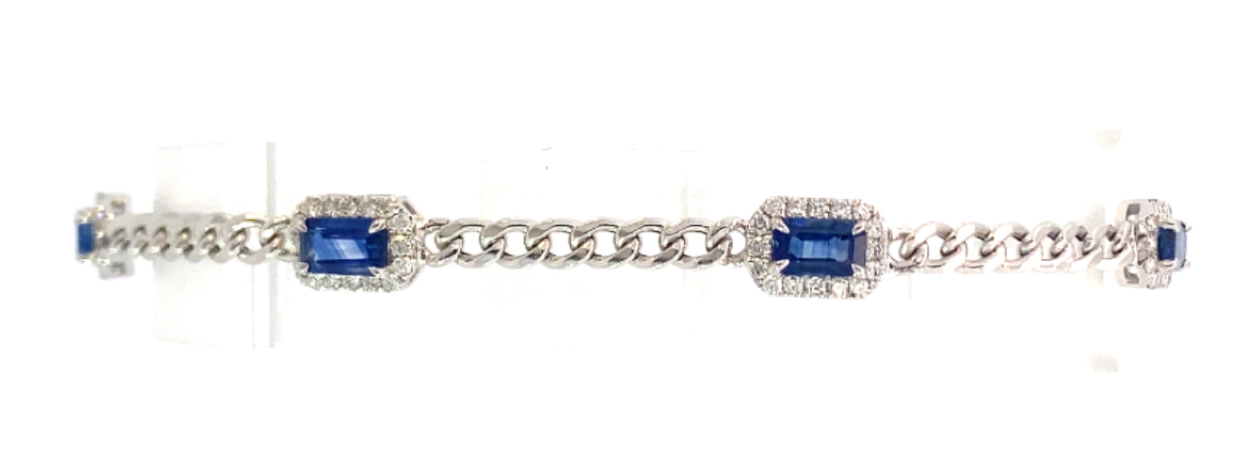 14 Karat White Gold Blue Sapphire  And Diamond Bracelet 7 Inches