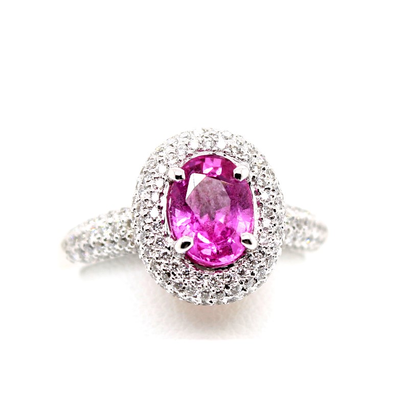 Charles Krypell eighteen karat white gold pink sapphire and diamond ring