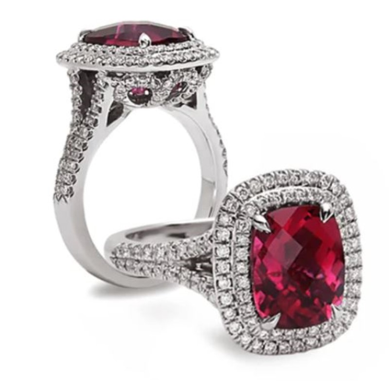 Charles Krypell eighteen karat white gold rubelilte  pink sapphire; and diamod ring from the Pastel collection