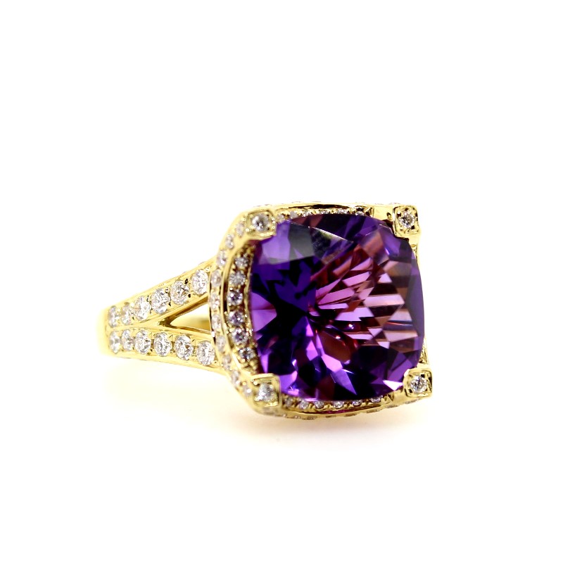 Charles Krypell Eighteen Karat Yellow  Gold Amethyst And And Diamond Ring From Pastel Collection