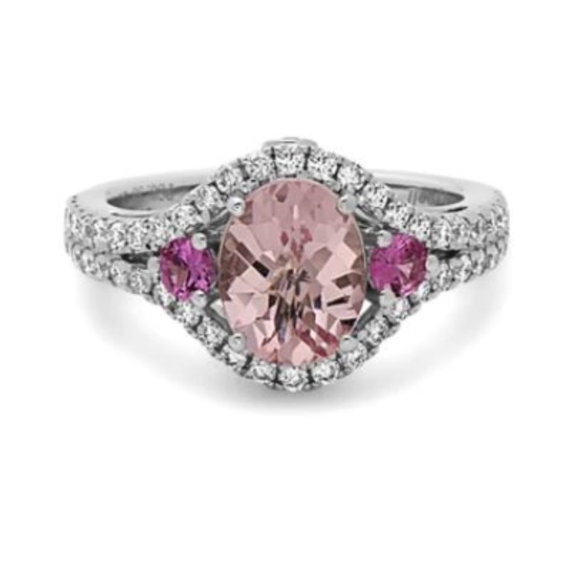Charles Krypell Eighteen Karat White Gold Morgaite  Pink Sapphire And Diamond Ring From The Pastel Collection