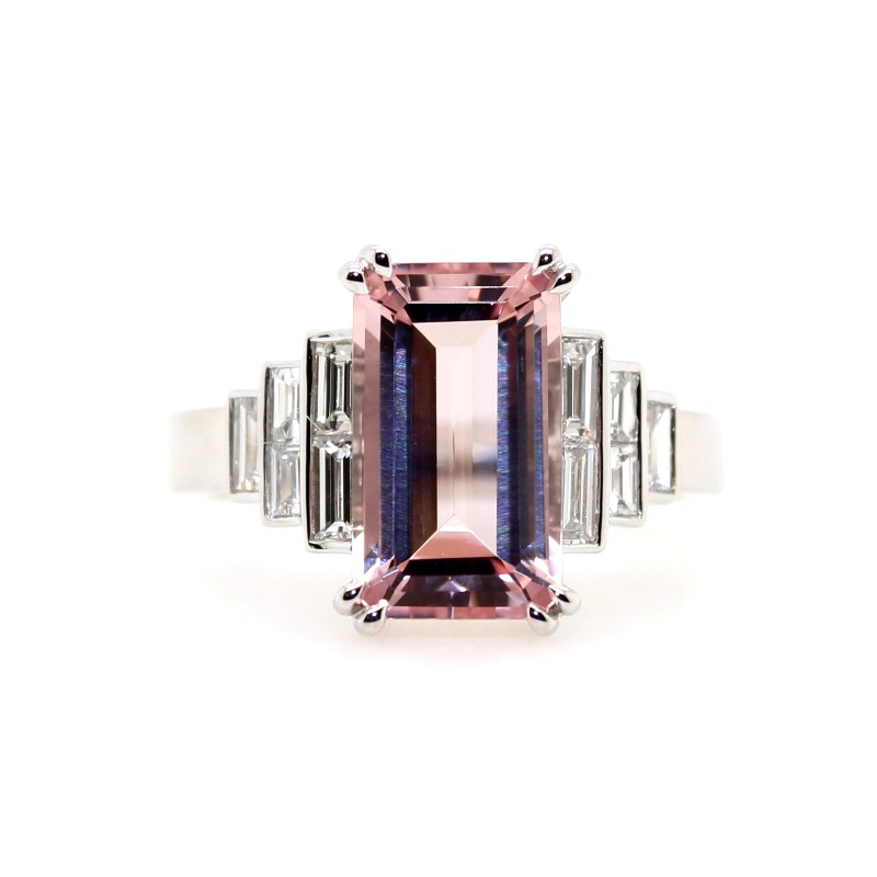 Charles Krypell Eighteen Karat White Gold Morganite And Diamond Ring From The Pastel Collection