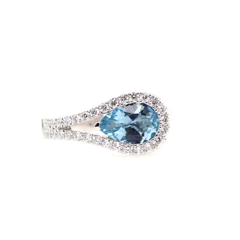Charles Krypell 18 Karat White Gold Aquamarine And Diamond Ring From The Pastel Collection