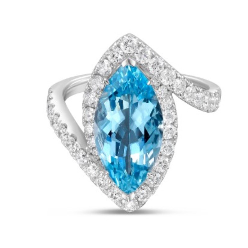 Charles Krypell Stencil Marquise Diamond And Aquamarine Ring From The Pastel Collection Charles Krypell Stencil Marquise Diamond And Aquamarine Ring From The Pastel Collection