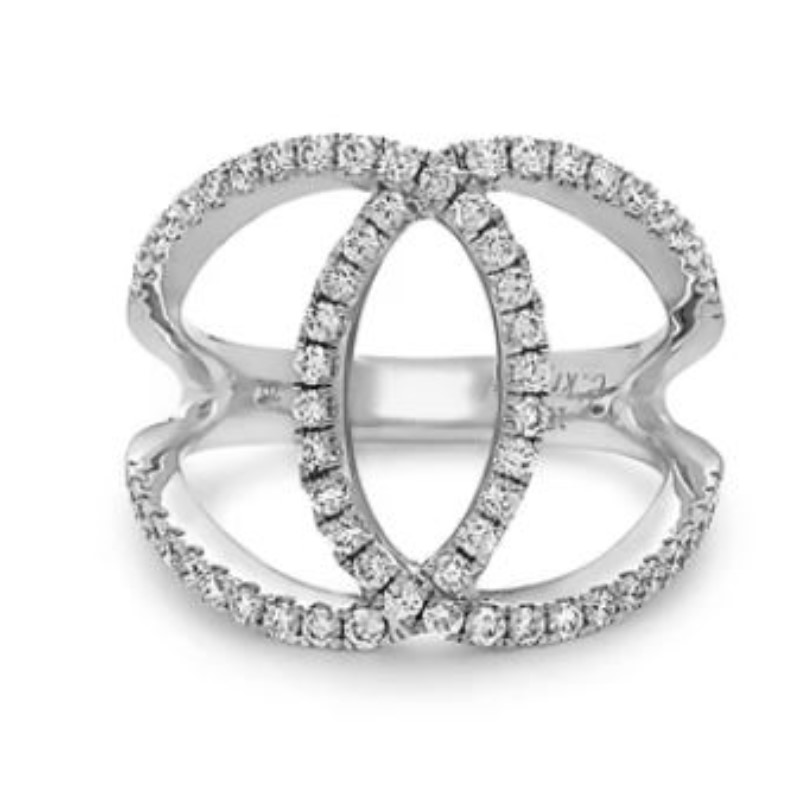 Charles Krypell Eighteen Karat White Gold Diamond Interlocking Ring