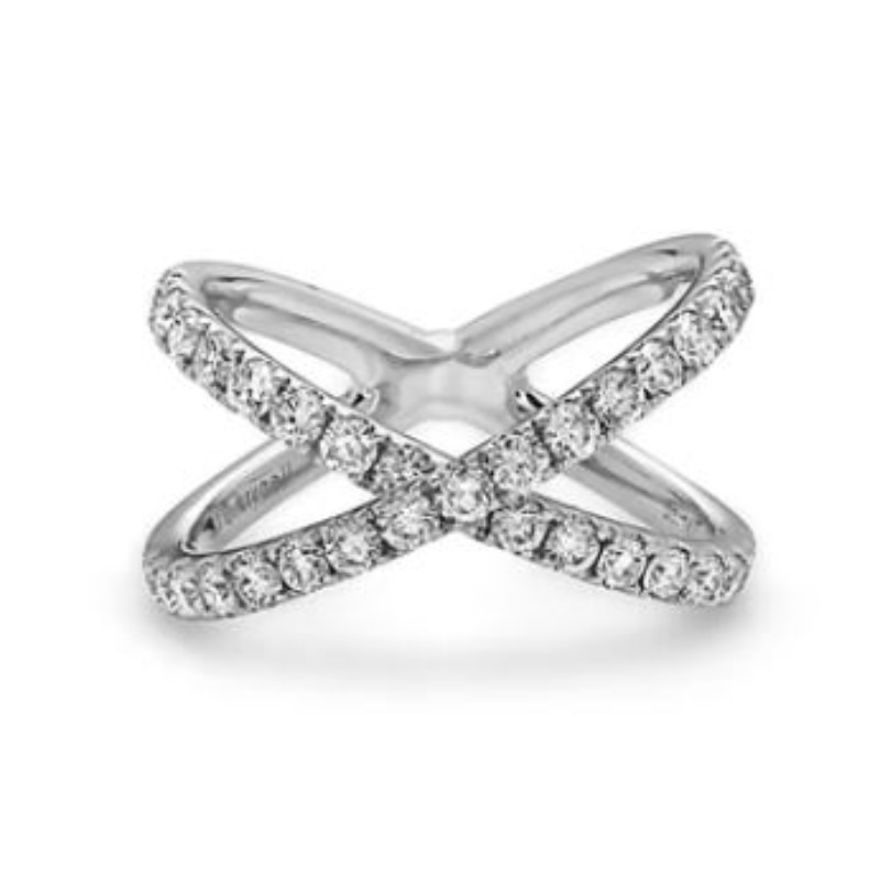 Charles Krypell Eighteen Karat White Gold Diamond "X" Ring From The Precious Pastel Collection