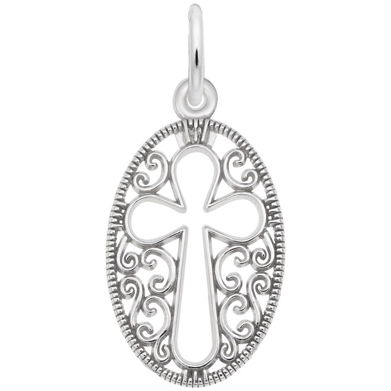 Filigree Oval Cross Charm Sterling Silver