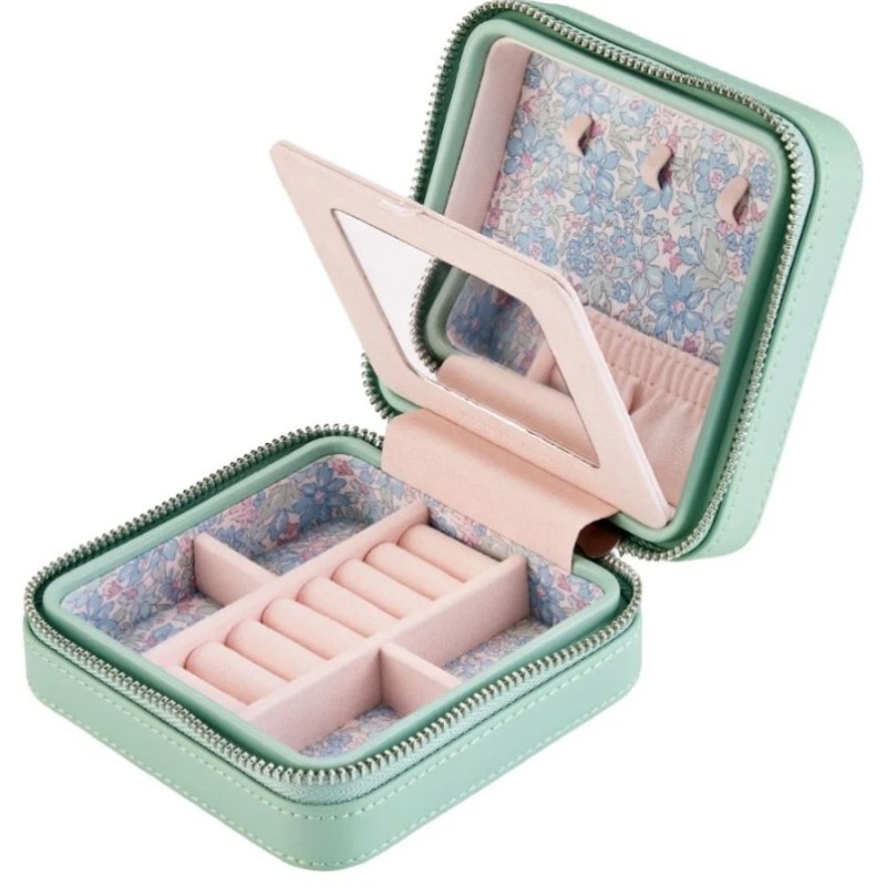 WOLF X LIBERTY Julia Interior Print Small Travel Jewelry Zip Case in Sage Green