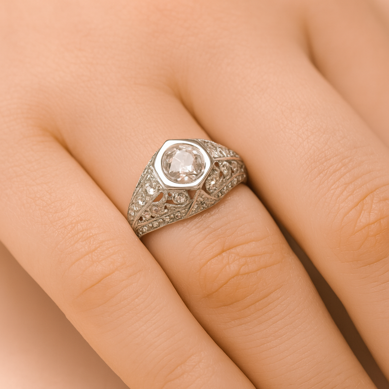 Platinum Antique Reproduction EGL Certified Diamond Ring