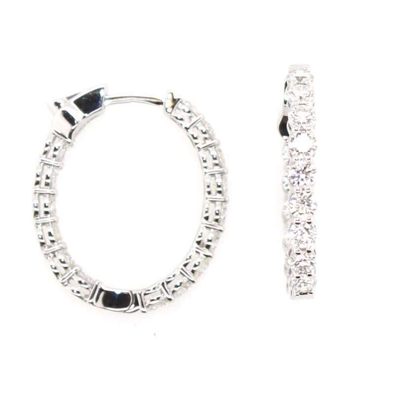 18 Karat White Gold Oval Diamond Inside Out Hoop Earrings