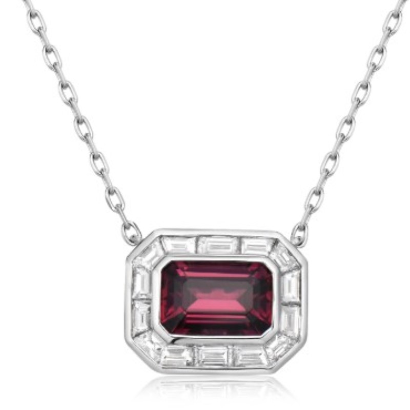 Charles Krypell Emerald Cut Garnet And Diamond Pastel Pendant
