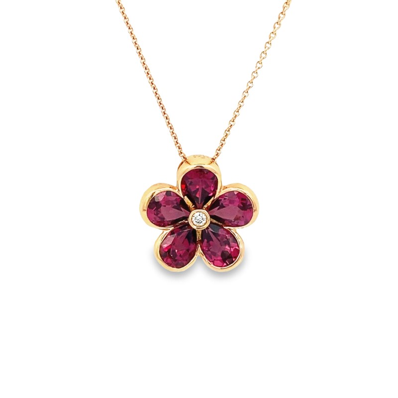 Charles Krypell 18 Karat Rose Gold Garnet And Diamond Pendant Necklace From The Pastel Flower Collection