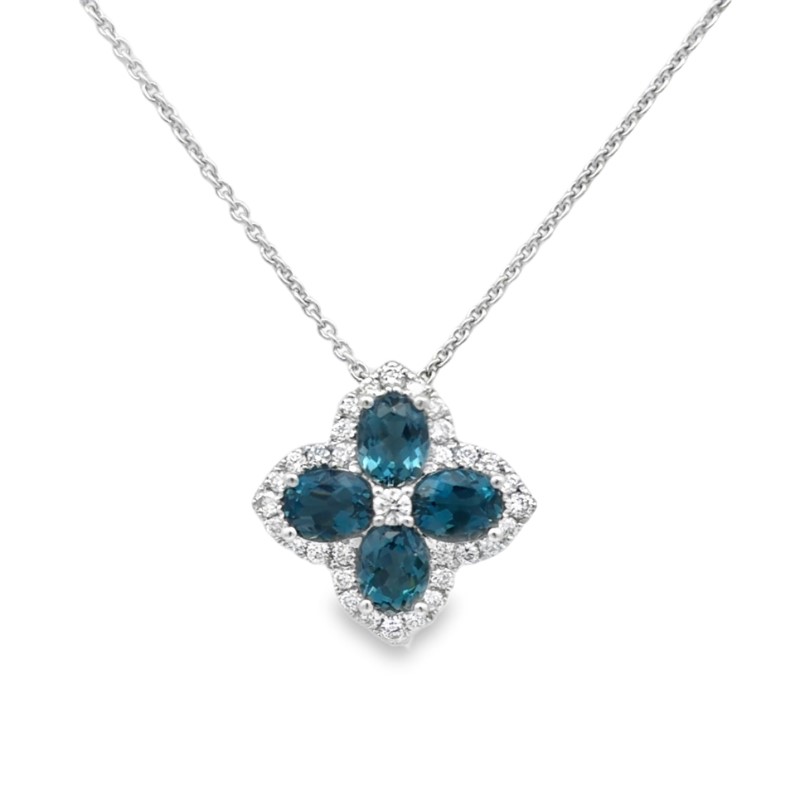 Charles Krypell London Blue Topaz And Diamond Flower Pendant Necklace