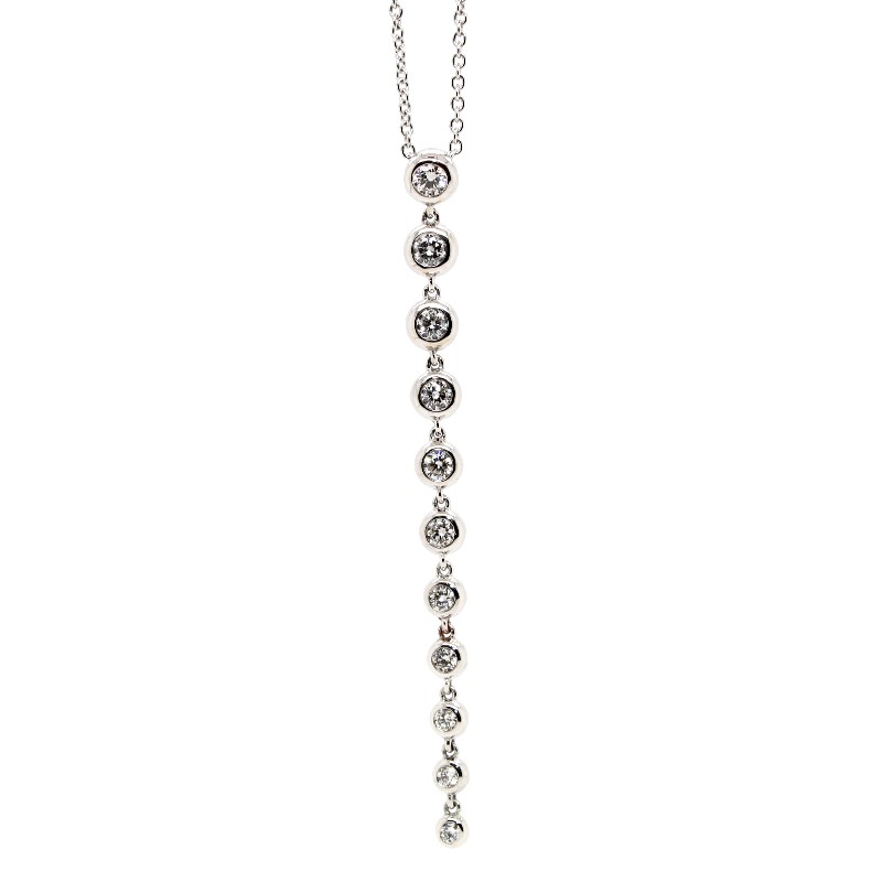 Charles Krypell 18 Karat White Gold Diamond Bezel Drop Necklace