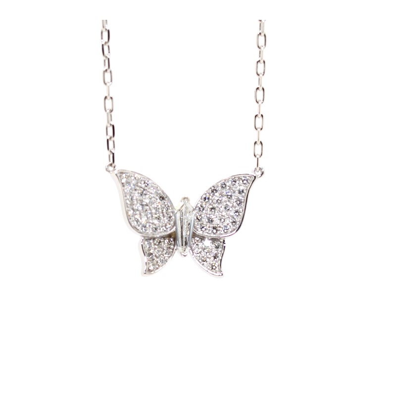Charles Krypell 18 Karat White Gold Diamond Butterfly Necklace