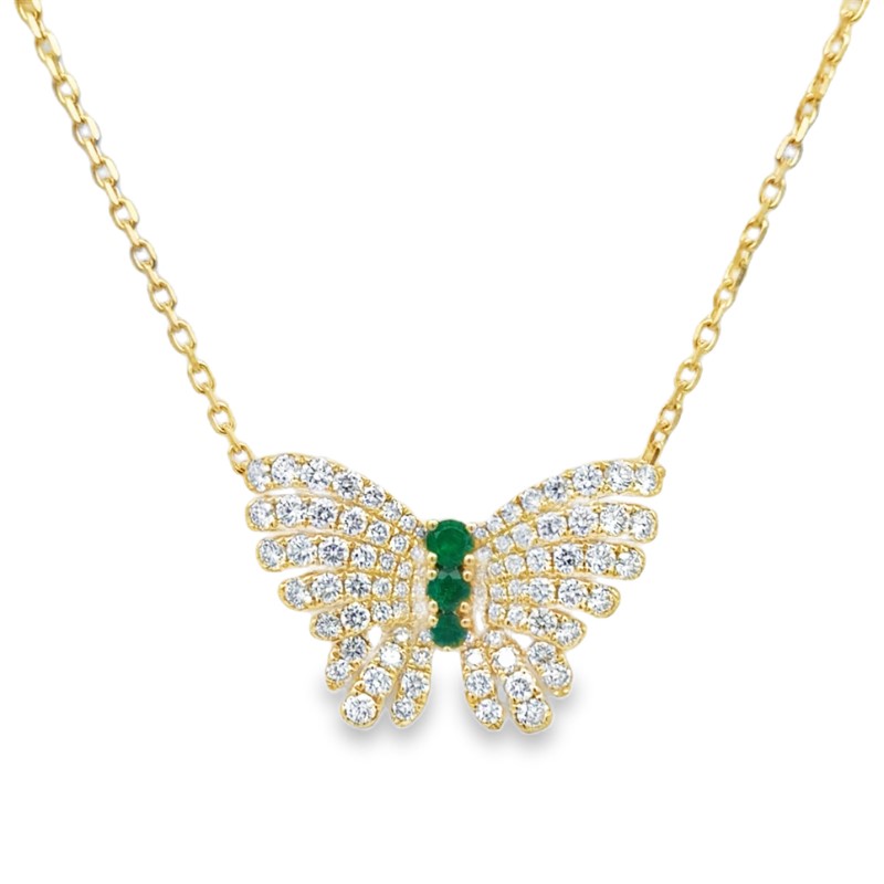 Charles Krypell Emerald And Diamond Butterfly Pendant Necklace