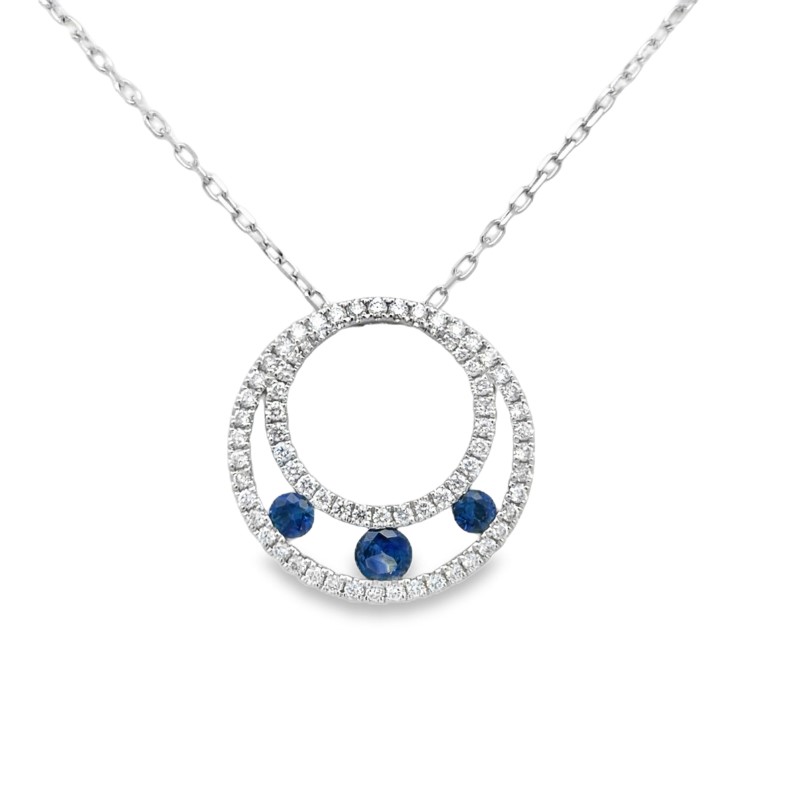 Charles Krypell Blue Sapphire And Diamond Double Circle Pendant Necklace