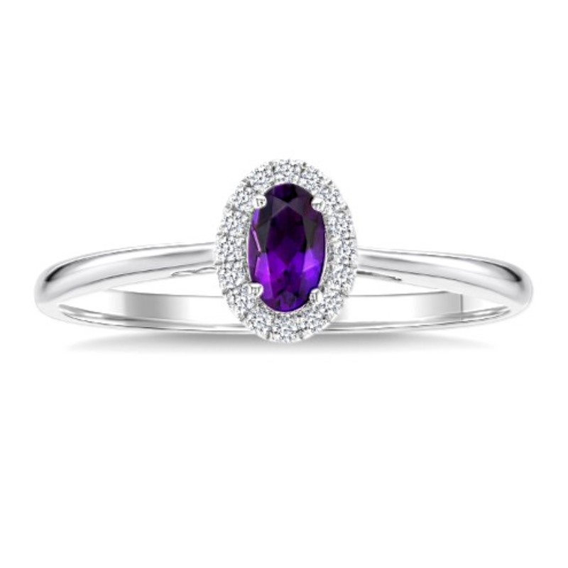 Amethyst And Diamond Halo Ring