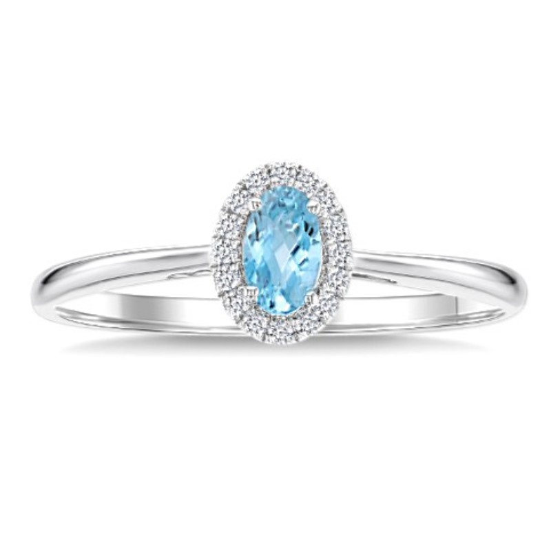 Aquamarine And Diamond Halo Ring