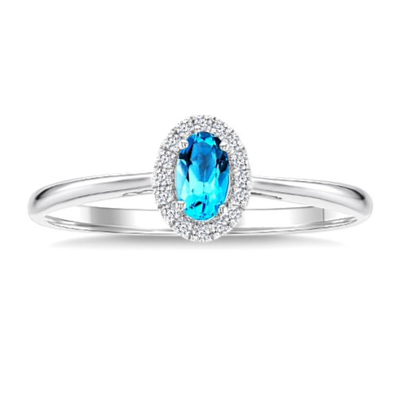 Blue Topaz And Diamond Halo Ring