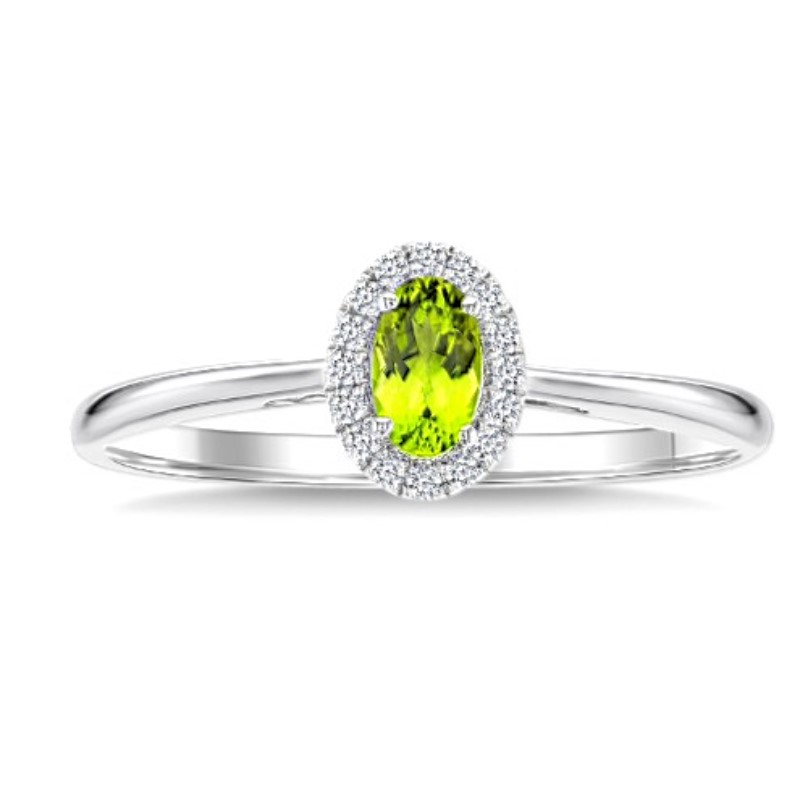 Peridot And Diamond Halo Ring