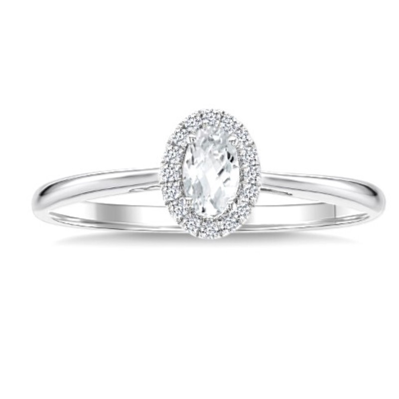 White Topaz And Diamond Halo Ring