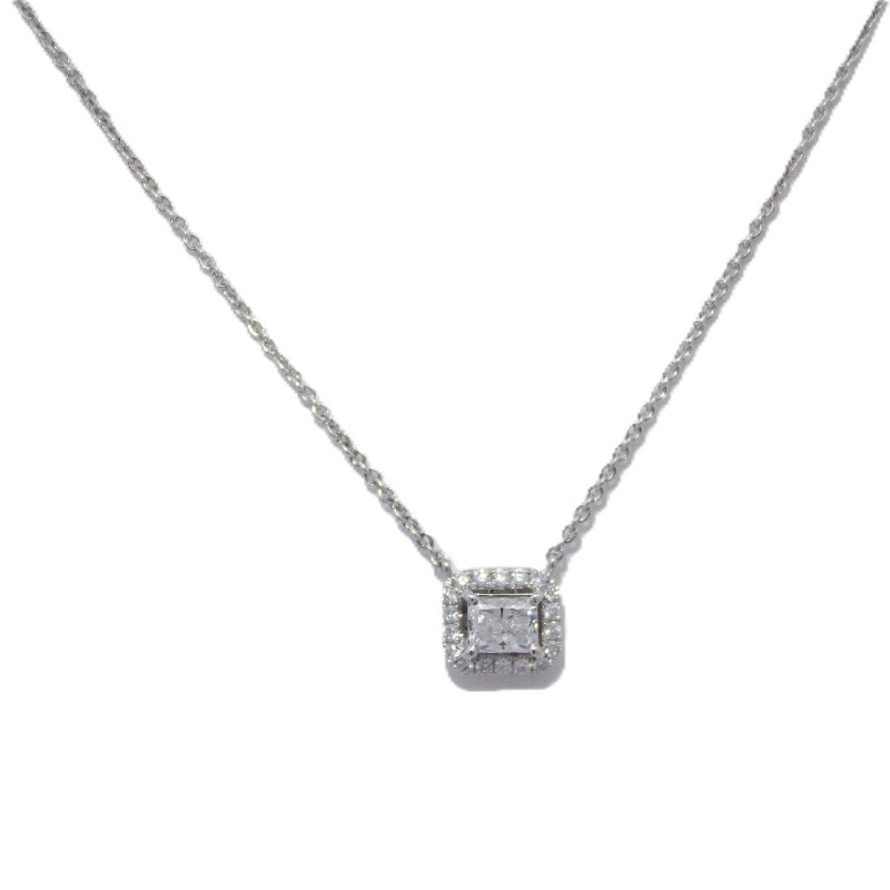 Radiant Cut Diamond Halo Necklace