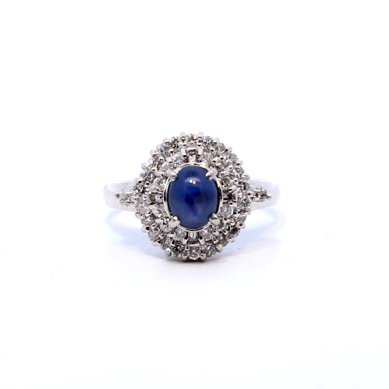 Estate Platinum Blue Sapphire And Diamond Ring