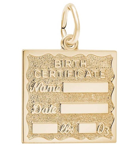14 Karat Yellow Gold Birth Certificate Engraved