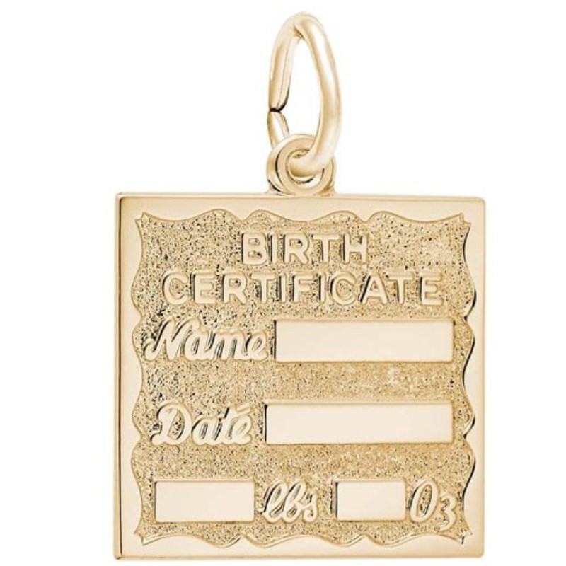 14 Karat Yellow Gold Birth Certificate Engraved