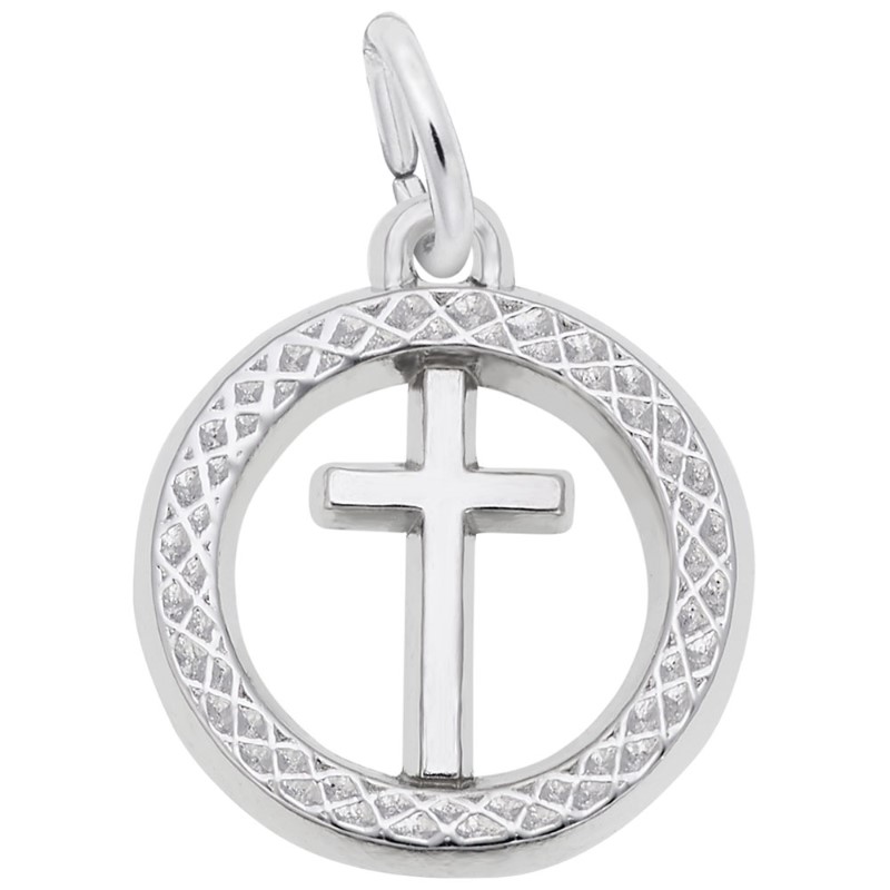 Small Cross in Ring Charm Sterling Silver